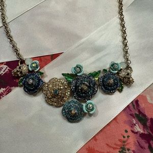 Betsey Johnson Blue Floral Skull Necklace